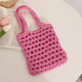 Handgefertigte rosa Baumwoll-Handtasche mit Mesh-Muster und gewebtem Griff für Damen - Rosa