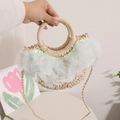 Sac à main en paille avec plumes blanches et ruban vert clair pour l'été - Beige + Plume Verte