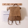 Sac à dos en paille kaki fait main avec tissage ajouré et bretelles en cuir réglables - café