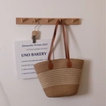 Bruin en wit gestreepte strooien draagtas met lederen handvatten voor het strand - L / Beige Strepen Met Riem