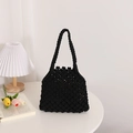 Minimalist handmade black crochet rope tote bag with hollow woven mesh design - Black