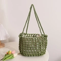 Bolso de hombro tejido verde calado hecho a mano con bolsa interior de tela ajustable - Verde Hierba