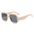 Retro oversized square sunglasses in cream white with stylish wavy temples and grey lenses - Beige Gray