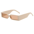 Retro rectangle sunglasses with cream beige frame and orange tinted lenses in side view - Beige Coffee