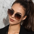 Μοντέρνα oversized γυαλιά ηλίου cat eye με καφέ ντεγκραντέ φακούς και χρυσό μεταλλικό σκελετό - Χρυσός Σκελετός Διαβάθμιση Τσαγιού Φακοί (C03 Gold Gradient Tea)
