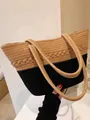 Borsa tote in cotone intrecciato bicolore kaki e nero con motivi a trama - Nero+Caffè