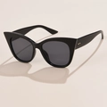 Classic black cat-eye sunglasses with dark grey UV lenses and gold stud details - Dark Grey