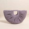 Lavender crescent straw woven handbag with pleated texture and square top handle - Square Handle Semi-Circle Crochet / Purple