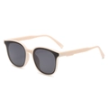 Retro oval hip-hop sunglasses with off-white frame and dark grey polarized lenses - Beige
