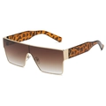 Square fashion sunglasses with gold frames, gradient brown lenses and leopard arms - Gold Frame Gradient Brown Lens (C02) / Gold Gradient Tea