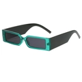 Retro rectangle sunglasses with green transparent frames and thick black temples - Green Grey