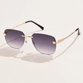 Gafas de sol sin montura con lentes degradadas grises y varillas de metal dorado - C03 Gris Degradado