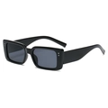 Classic black square sunglasses with thick frame and decorative double metal rivets - Bright Black / Gray