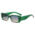 Retro rectangle sunglasses with translucent green frame and gradient lenses - Green Frame Leopard Temples