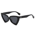 Occhiali da sole cat-eye retrò con montatura nera spessa e dettagli argentati - C01 Nero