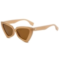 Trendige Cat-Eye-Sonnenbrille in Beige mit dunkelbraunen Gläsern und Metalldetails - C03 Braun