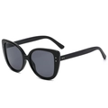 Klassische schwarze Cat-Eye Sonnenbrille für Damen mit stilvollen Silberpunkt-Details - C01 Schwarz