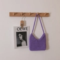 Handmade purple cotton crochet shoulder bag with rich knit texture for summer beach vacation - Purple