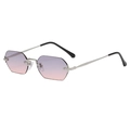 Retro rimless polygonal sunglasses with gradient purple lenses and silver metal frames - Silver Frame Grey Pink