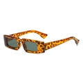 Retro rectangular tortoise shell sunglasses with dark green lenses in a 45-degree angle view - Leopard Print