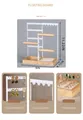 White metal jewelry tower with wood base showing detailed dimensions and earring slots - White Frame Wood Base Style (Triple Axis Style)