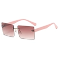 Fashion rimless square sunglasses with gradient brown lenses and pink metal temples - C04 Pink