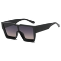Fashionable oversized square gradient sunglasses with thick black frame in 45-degree view - Black Frame Gray Yellow Lens