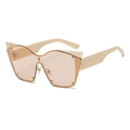 Occhiali da sole cat-eye oversize alla moda con montatura nuda e dettagli traforati oro - Beige/Tè (C03)