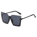Fashionable half-frame square sunglasses with silver rivets and dark grey tinted lenses - Sand Black Frame Grey Lens (C01)