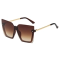Modern square semi-rimless sunglasses with gradient brown lenses and gold metal temples - Gold Brown Frame Gradient Tea (C03)