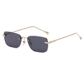 Modern rimless square sunglasses with gold metal temples and textured diamond pattern - C01 Gold Frame Full Grey