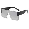 Oversized silver mirror flat top sunglasses with thick black temples in 45-degree view - C03 Black Silver Mirror