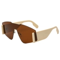 Chic beige shield sunglasses with oversized tea-colored lenses and wide temples - C02 Beige Frame Tea Lens