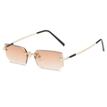 Fashion rimless rectangular sunglasses with orange gradient lenses and gold metal temples - Gold Frame Light Brown Lens