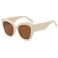 Fashion oversized cat eye sunglasses in cream beige frame with dark brown lenses - Beige Frame Tea Lens