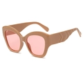 Occhiali da sole cat-eye oversize alla moda con montatura kaki, lenti rosa e stanghette a rilievo - Montatura Cachi Lenti Rosa