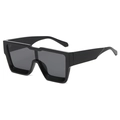 Oversized square fashion sunglasses with black glossy frames and dark grey one-piece lenses - Dark Grey