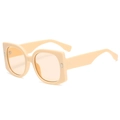 Vintage oversized square sunglasses in cream beige with tinted lenses shown from 45-degree angle - C02 Beige