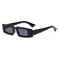 Retro rectangle sunglasses featuring shiny black frames and solid dark grey lenses - Black and Gray