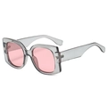 Retro square oversized sunglasses in translucent grey frame with light pink lenses - C04 Grey Pink