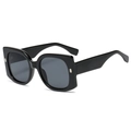 Classic black square oversized sunglasses for women with thick frames and grey lenses - C01 Black