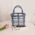 Borsa tote blu intrecciata stile jelly con dettagli trasparenti e manico con fiocco - Grigio Gelatina (Mini)