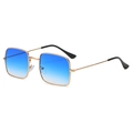 Lunettes de soleil rétro carrées avec monture dorée et verres bleus dégradés - Monture Dorée Verres Bleu Dégradés