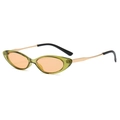 Retro cat-eye sunglasses with olive green frames, orange lenses and gold metal temples - C04 Green Frame Light Tea Lens