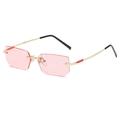 Fashion rimless square sunglasses with pink hexagonal lenses and golden metal frame - Gold Frame Pink Lens