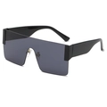 Oversize square rimless sunglasses with dark grey flat top lenses and wide black temples - C01 Glossy Black Grey