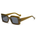 Retro rectangle sunglasses in translucent olive green with thick frames and grey lenses - Army Green