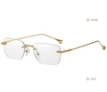 Frameless rectangular sunglasses with gold metal temples shown in a 45-degree side view - C06 Gold Frame Clear Lens