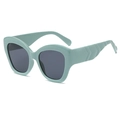 Fashionable mint green oversized cat-eye sunglasses with wide geometric textured temples - Lake Blue Frame Gray Lens