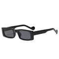 Gafas de sol negras rectangulares retro con patillas onduladas y lentes gris oscuro - C01 Negro Brillante Lente Gris